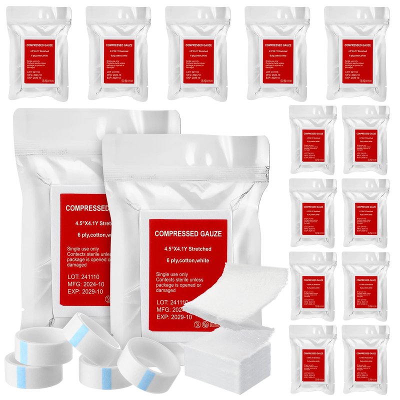 Threlaco 10 Pcs Z-Folded Compressed Sterile Gauze 4.5" x 4.1 Yards Combat Gauze Trauma Pad 6-ply 100% Cotton for Emergency Wound Dressing, First Aid Ifak Supplies Trauma Kit