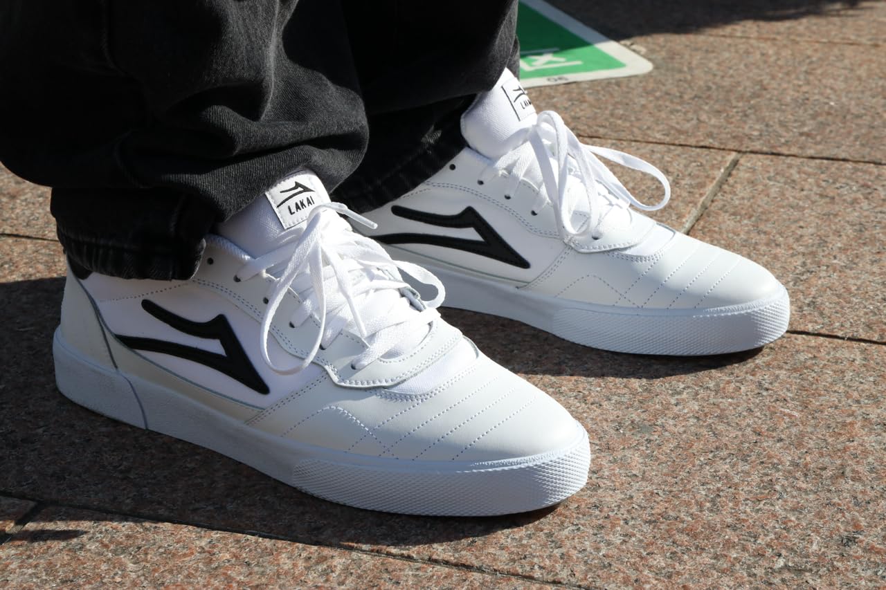 Lakai Cambridge Low-Top Men’s Skateboarding Shoes – White Leather, Size 9.5 US – Durable, Grippy & Breathable Skate Shoes for Men – Men’s Skateboard Shoe, Low Top Skater Shoe