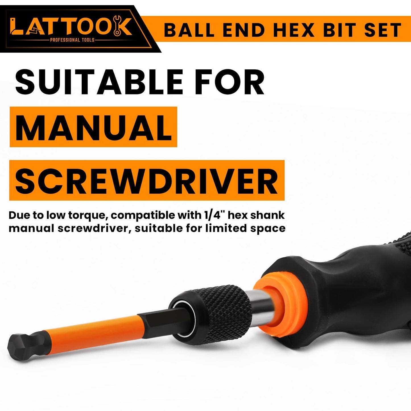 LATTOOK Ball End Hex Head Allen Wrench Drill Bit Set, 24PCS 2.5 Inch Metric & SAE Sizes Ball End Hex Bit Set Allen Key Set Hex Key Set, Magnetic Tipped, S2 Steel