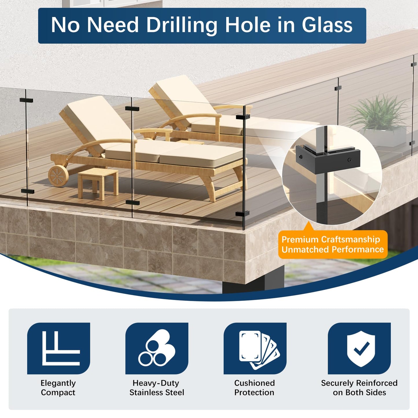 Gyykzz 8 Pack Black 90 Degree Railing Glass to Glass Clamp No Drilled Required, T304 Railing Clip Fit for 3/8"-1/2"(10mm-13mm) Thinkness Balustrade, Double Sided Bracket Holder for Fence, Balcony Deck