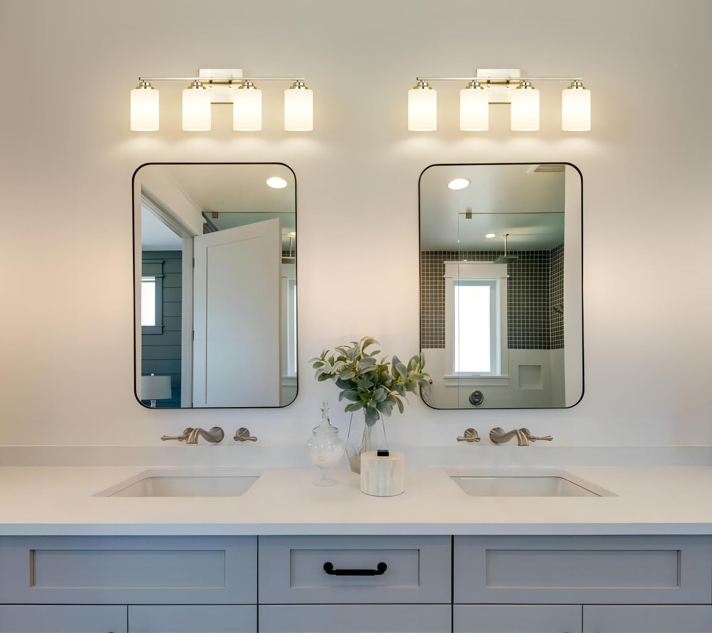 Osimir 4-Light Bathroom Light Fixtures, Brushed Nickel Bathroom Vanity Lighting Fixtures Over Mirror with Milky Glass, Modern Wall Sconce Lights for Bath, OS-JJ8301-4BN