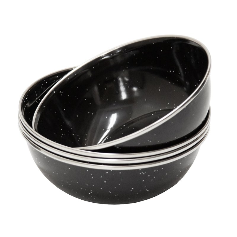 Stansport Deluxe 24-Piece Enamel Tableware Set - Black (11220-20) - Enamel Plates and Bowls Lightweight and Durable Camp Dish Set for Camping and Backpacking Plates and Bowls for 4 People