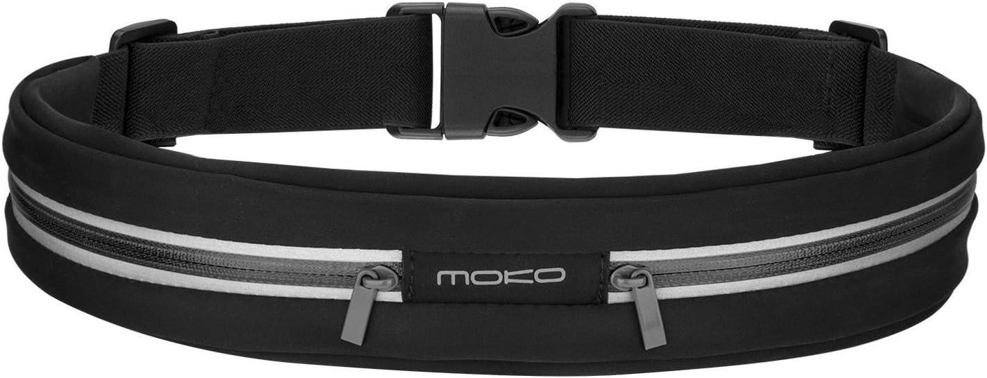 MoKo Sports Running Belt - Sweatproof Reflective Waist Pack for Fitness | Fits iPhone 11/11 Pro Max & Galaxy Note 10