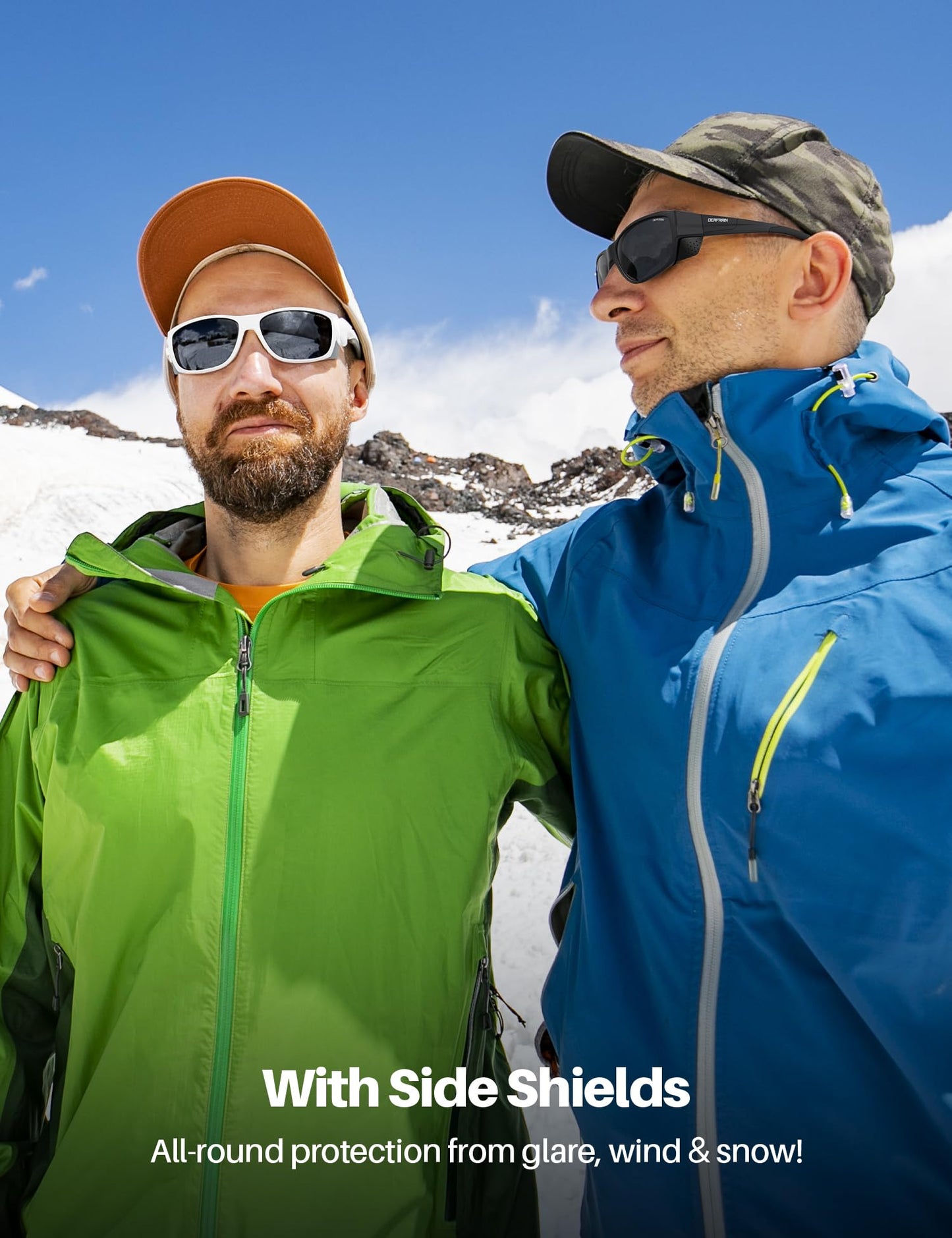 DEAFRAIN Sport Polarized Sunglasses for Men Women with Removable Side Shields for Hiking Skiing Climbing Traveling Glasses UV400 Protection