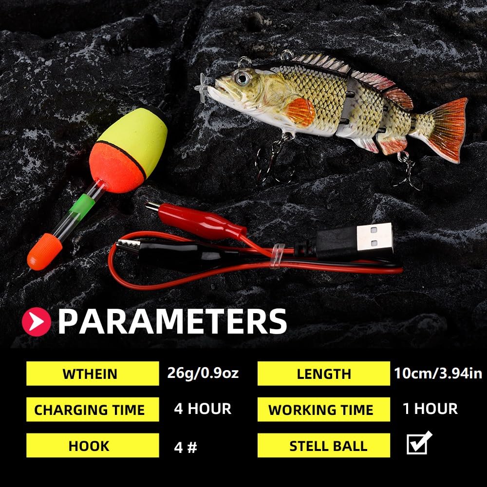 Robotic Swimming Lure 3.9” Electronic Lures USB Rechargeable LED Light 4 Segment Multi Jointed Swimbait Fishing Tackle for Bass Trout Pike (Common Shad)