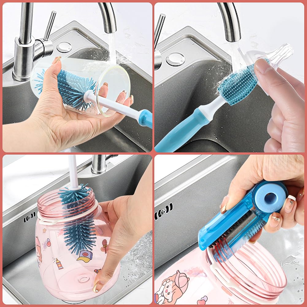 4Pcs Cup Cleaning Kit with Extra Long Straw Cleaner Brush,4 in 1 Bottle Gap Cleaner, Long Handle Silicone Brush, Multipurpose Brush Cleaner Kit