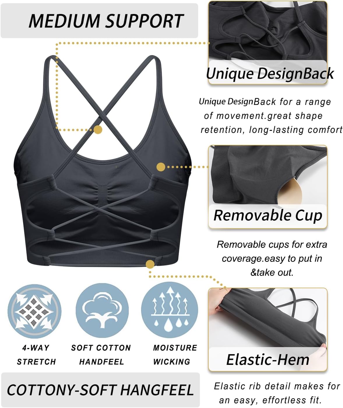 RUNNING GIRL Sports Bra - Sexy Crisscross Back Design | Medium Support with Removable Pads