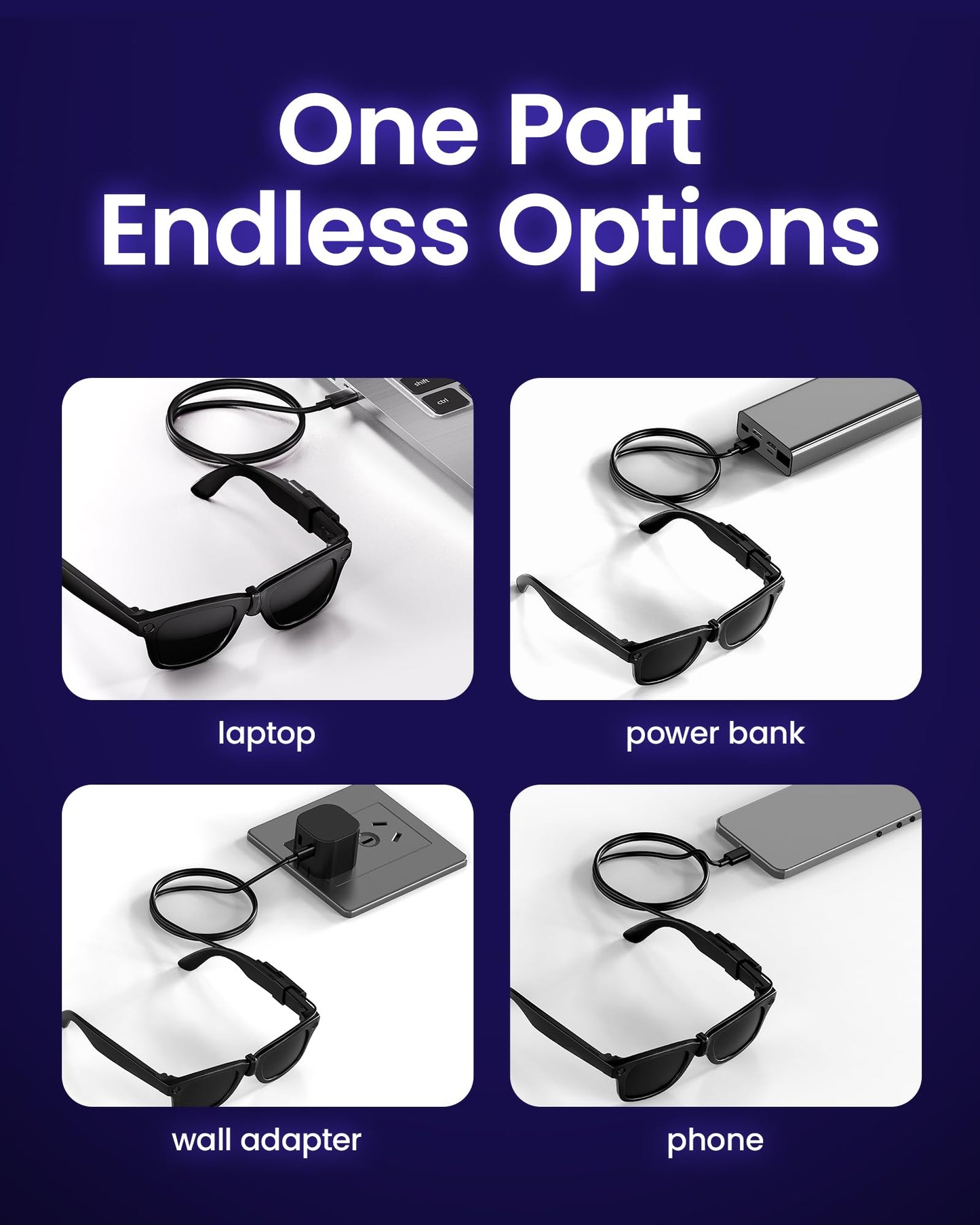 Charging Cable Accessories Compatible with Ray-Ban & Oakley Meta Smart Glasses – Always-On Short Cord + Bonus 1m USB-C Cable, Works with Wayfarer, Skyler, Headliner, HSTN, Smart Chip Stable Charging