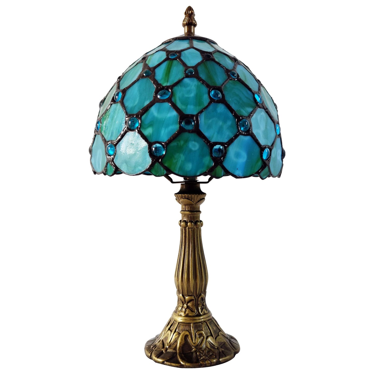 XPHMXP Small Tiffany Table Lamp 8 Inch Tiffany Style Desk Lamp Stained Glass Antique Light Bedroom Bedside Lamp Retro Reading Lamps (Green Pearls Style)