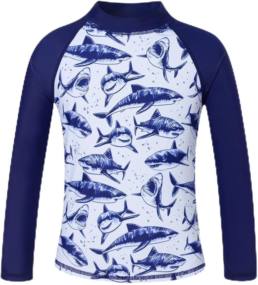 UNIFACO Long Sleeve Rash Guard Swim Shirt - Premium UPF 50+ Sun Protection for Boys Ages 1-8
