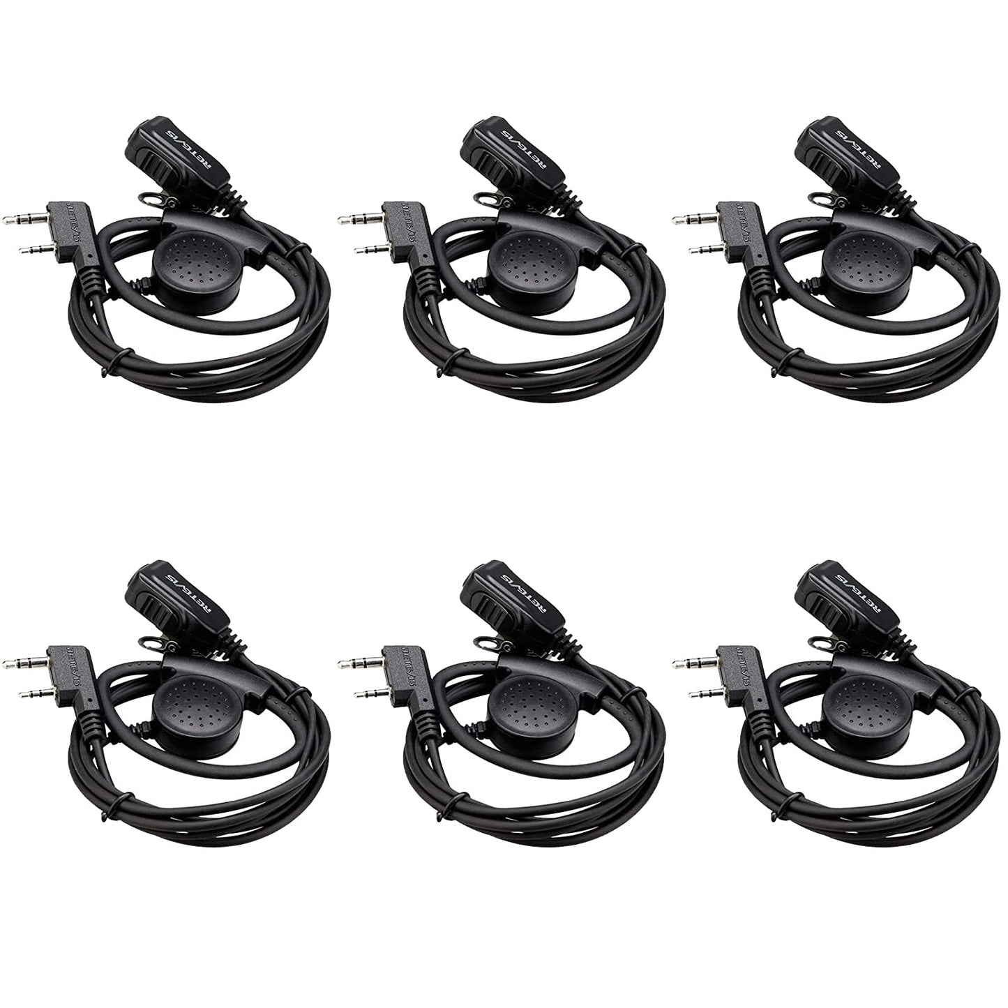 Retevis Adjustable Earhook Walkie Talkie Earpiece with Mic, D Shape Earhook, for RT22 RT68 RT21 H-777, Compatible with Pxton, Baofeng BF-888S, Kenwood Walkie Talkie, 2 Way Radio Headset(6 Pack)