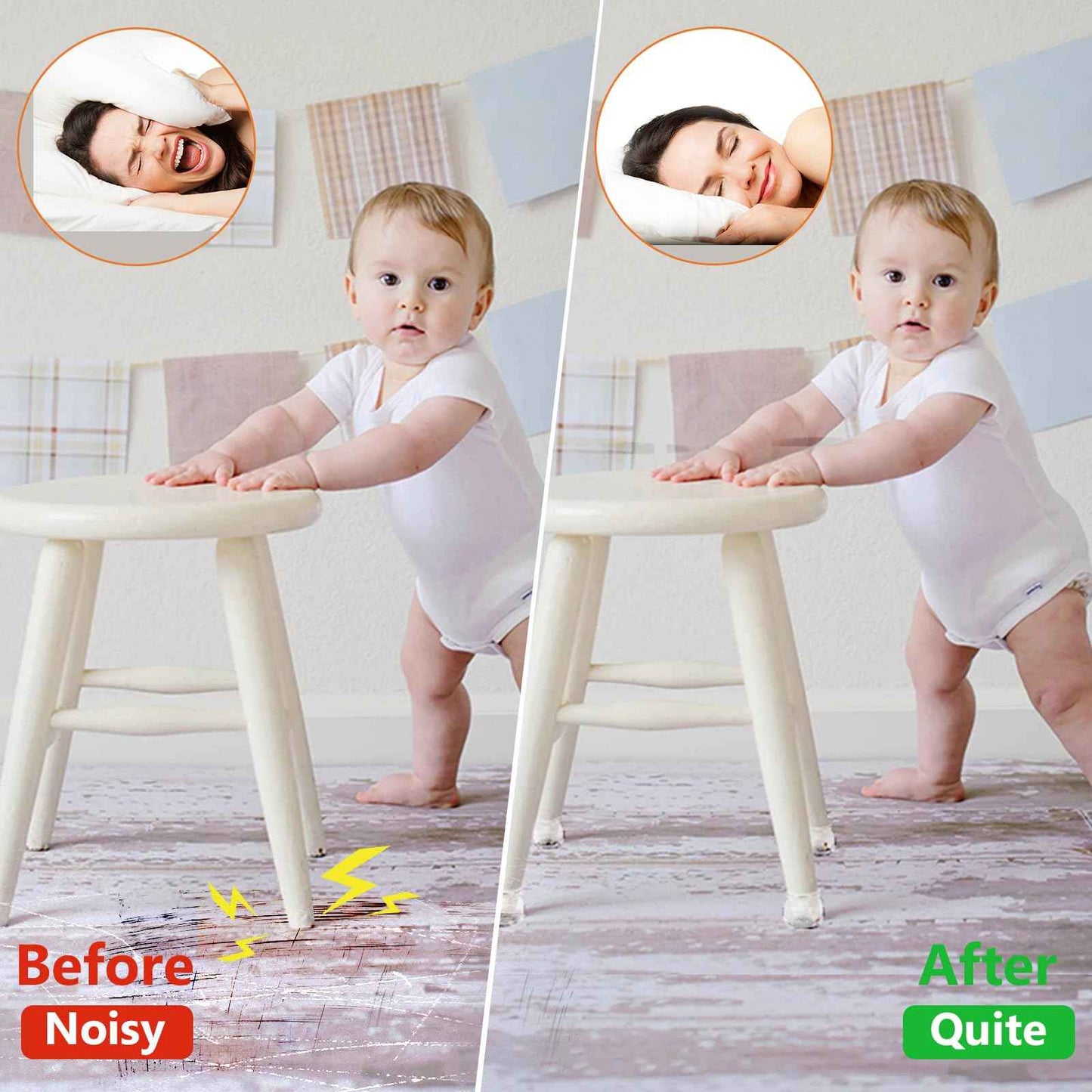 BAIPOK 36Pcs Round Chair Leg Floor Protectors with Felt Bottom, Silicone Chair Leg Covers Caps for Hardwood Floors, Dining Room Bar stools Leg Protectors, Reduce Noise & No Scratch, Clear, Small