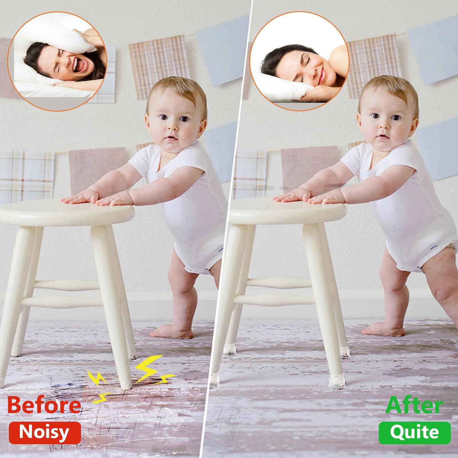 BAIPOK 36Pcs Round Chair Leg Floor Protectors with Felt Bottom, Silicone Chair Leg Covers Caps for Hardwood Floors, Dining Room Bar stools Leg Protectors, Reduce Noise & No Scratch, Clear, Small