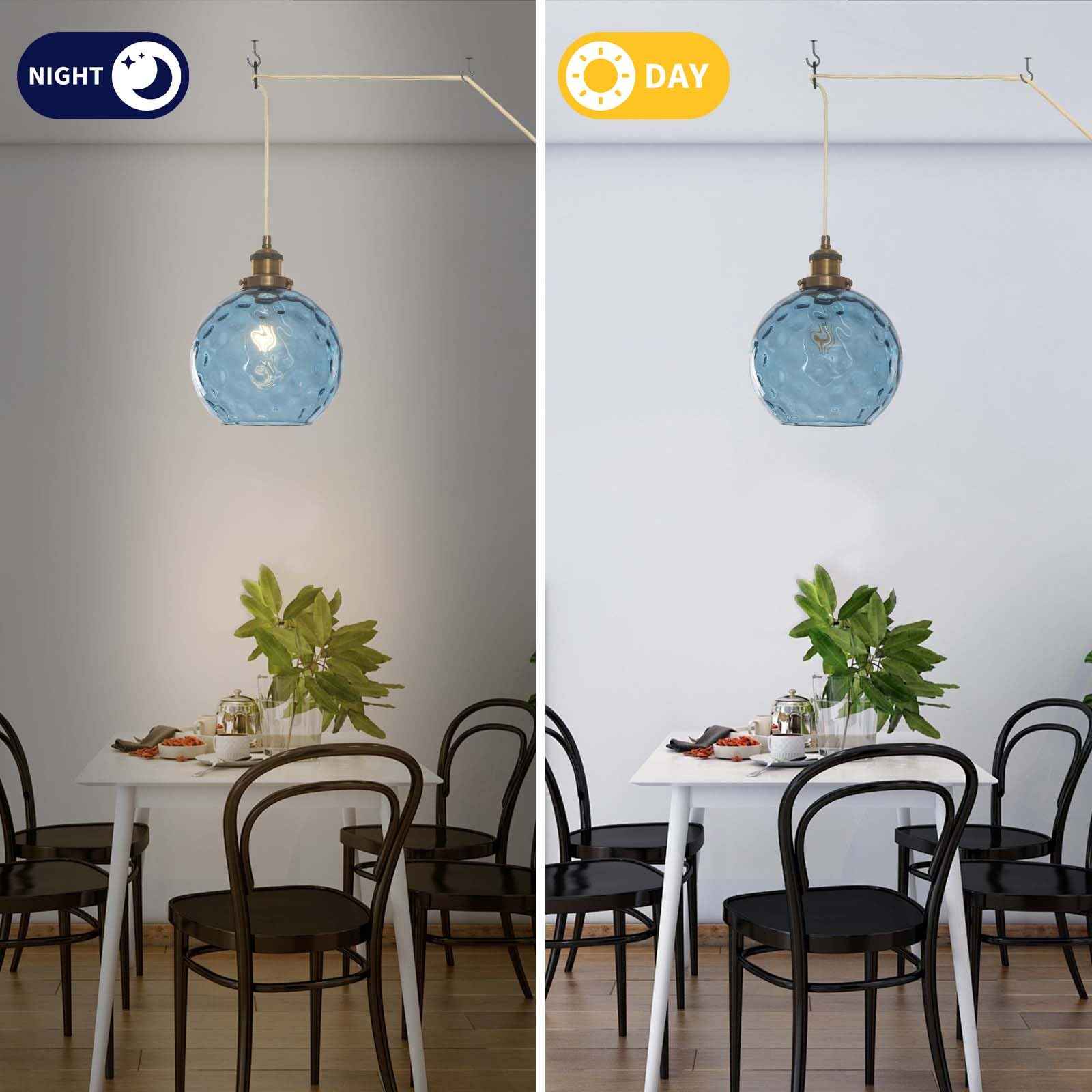 Bedoxin Plug in Pendant Light, Handblown Glass Pendant Light with Dimmable Switch Hanging Lights with Plug in Cord 15ft, Hanging Lamp Plug in for Dining Living Room Kitchen Island Bedroom