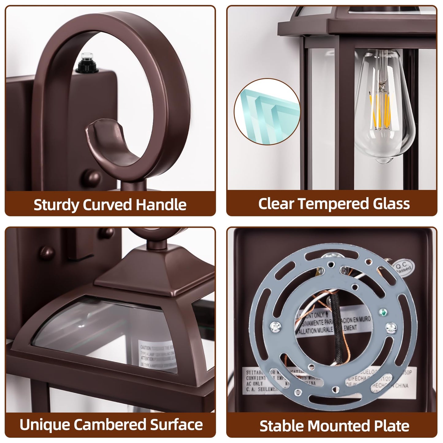 Roravilila Dusk to Dawn Outdoor Lighting Oil Rubbed Bronze 2-Pack, 15 Inch Aluminum Anti-Rust Front Porch Lights with IP65 Clear Tempered Glass Exterior Light Fixtures for House Brown Carriage Lights