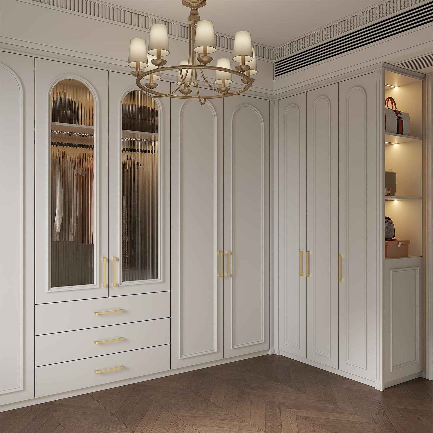 Haliwu 30 Pack Cabinet Handles Brushed Gold Cabinet Pulls 5 Inch Hole Center Drawer Pulls Modern Square Dresser Handles for Bathroom Kitchen Bedroom, Zinc Alloy