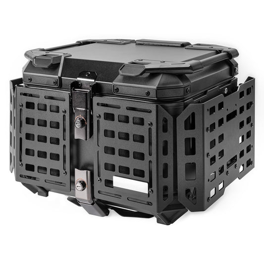 Motorcycle Top Case 45L Universal Aluminum Tail Helmet Box with Base Plate Security Lock Backrest Cargo Storage Baggage Carrier Luggage Rear Parcel Trunk （Black）