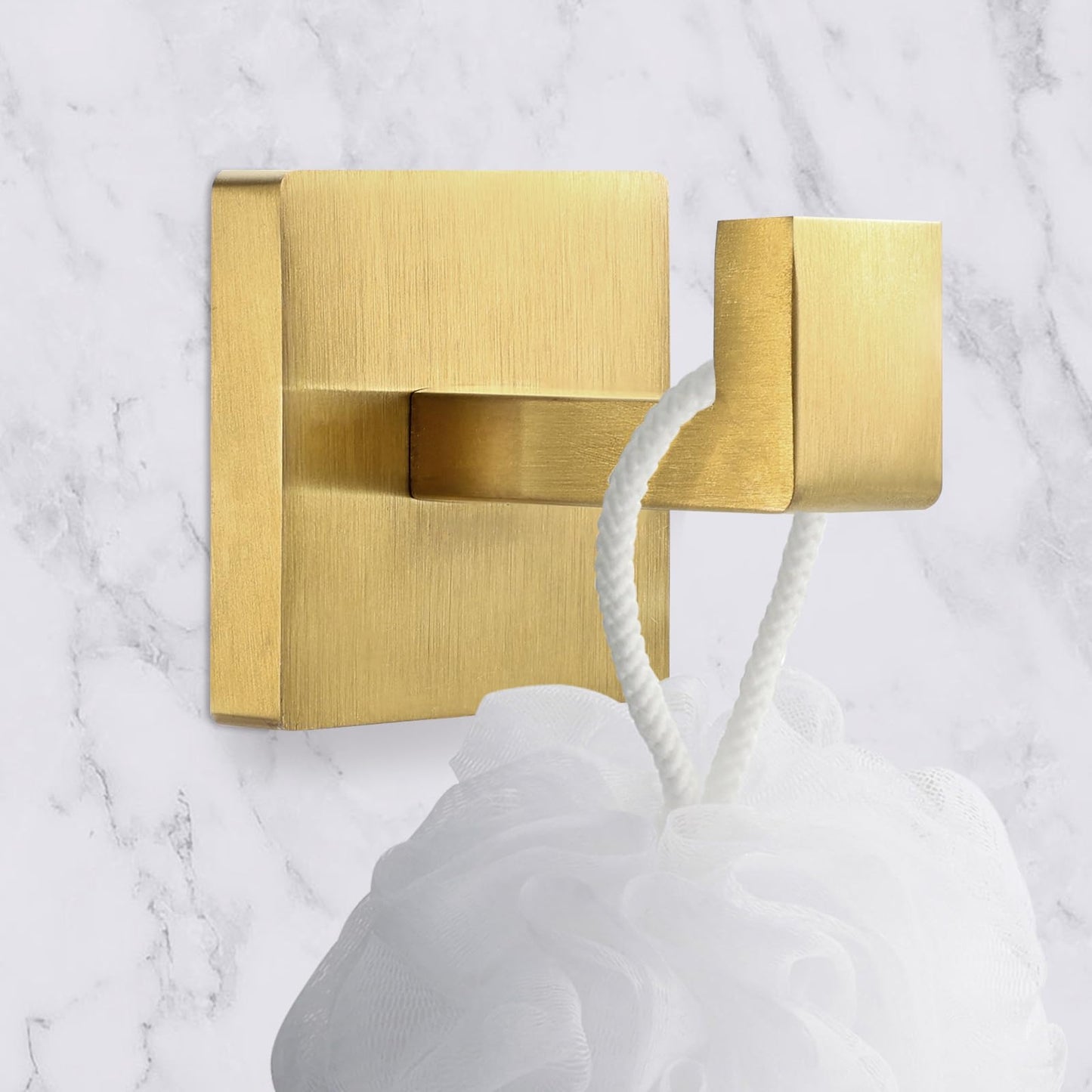 IBosins 2-Pack Towel Hooks Hand Towel Holder for Bathroom Wall Livingroom Bedroom Kitchen Closet Heavy Duty Stainless Steel Hook Hanger for Robe, Bath Towel, Coat (Square Brushed Gold)