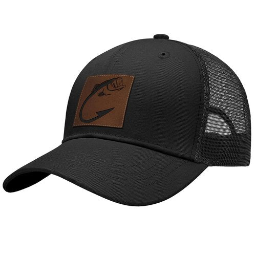 Fishing Leather Patch Trucker Hat-Adjustable Baseball Caps,Snap Back Trucker Cap Gift for Men Women Accessory