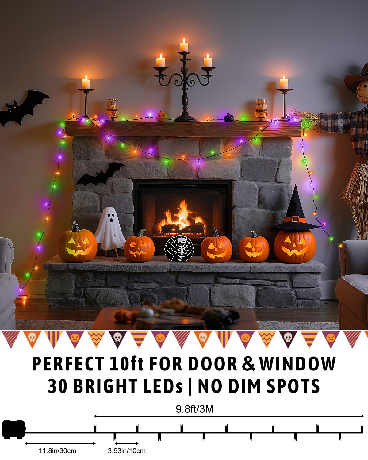 Kelumi Halloween String Lights Battery Operated, Orange Purple and Green Fairy Lights with Timer Waterproof 9.8ft 30 LED Halloween Decorations for Outdoor Indoor Patio Party Garden Yard Decor 2 Packs