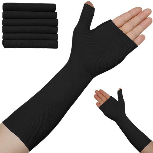 KONSEDIK Hand Socks for Splint (Pack of 6),Thin Stockinette Tubing for Arm,Wrist Brace with Thumb Spica Liner for Men and Wome,Breathable Cotton Gauze Sleeve,Comfy Under Cast Wrap(Black,Large)