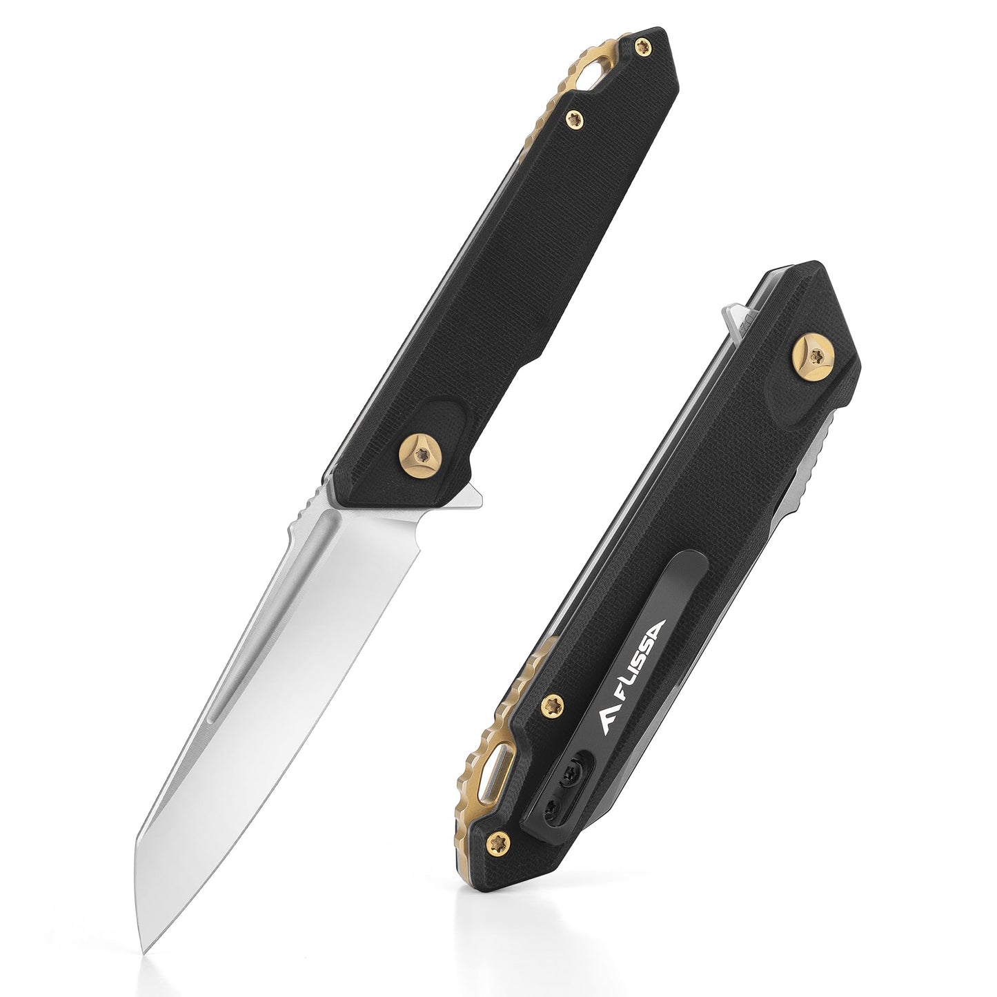 FLISSA Folding Pocket Knife, EDC Knife with D2 Steel Blade and G10 Handle, Pocket Clip, Suitable for Camping, Hiking, Fishing, Daily Use, Outdoor Activities(Black)