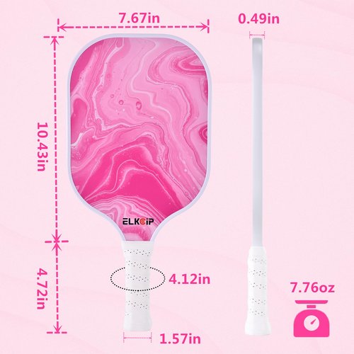 Composite Pink Pickleball Paddle with Cover for Women, Graphite Carbon Fiber Polypropylene Honeycomb Core Pickleball Racquet Gift for Mother Wife Grandmother Girlfriend, Pink Marble