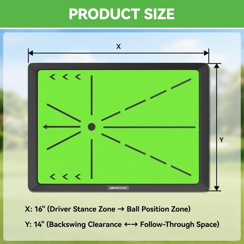 Pro Golf Practice Mat for Indoor/Outdoor - Non-Slip Turf Mat with Alignment Guide & Swing Path Training | Golf Training Aid for Men, Dad, Husband | Ideal Golf Gifts for Players