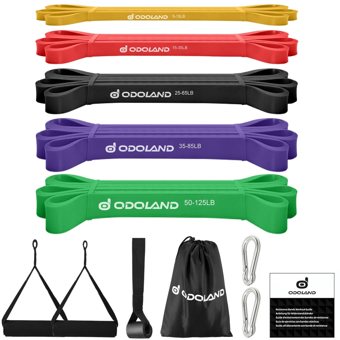 5 Packs Pull Up Assist Bands, Odoland Pull Up Straps, Resistance Bands with Door Anchor and Handles, Stretch Mobility, Powerlifting and Extra Durable Exercise Bands with eGuide