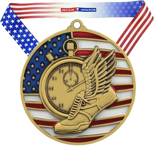 Decade Awards Patriotic Track & Field Medal - Gold, Silver, Bronze | Stars & Stripes Ribbon | 2.75 Inch
