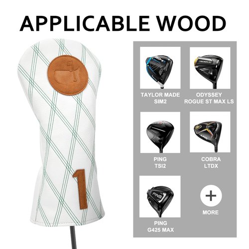 USA Golf Headcover Premium PU Leather Driver Headcover Fairway Wood Hybrid Rescue Head Club Head Cover 1pc or 3pcs Golf Accessories for Men Golfer (Hybrid Cover x1)
