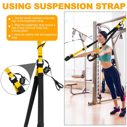 Home Resistance Training Kit, Resistance Trainer Fitness Straps for Full-Body Workout, Bodyweight Resistance Bands with Handles, Door Anchor, Workout Guide for Home Gym (Resistance) (Black, Yellow)