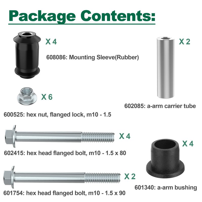 10L0L Golf Cart A Arm Bushing Sleeve Kit for EZGO RXV Gas & Electric 2008-up, Replace OEM 608086 601340 602085 601754 602415 600525