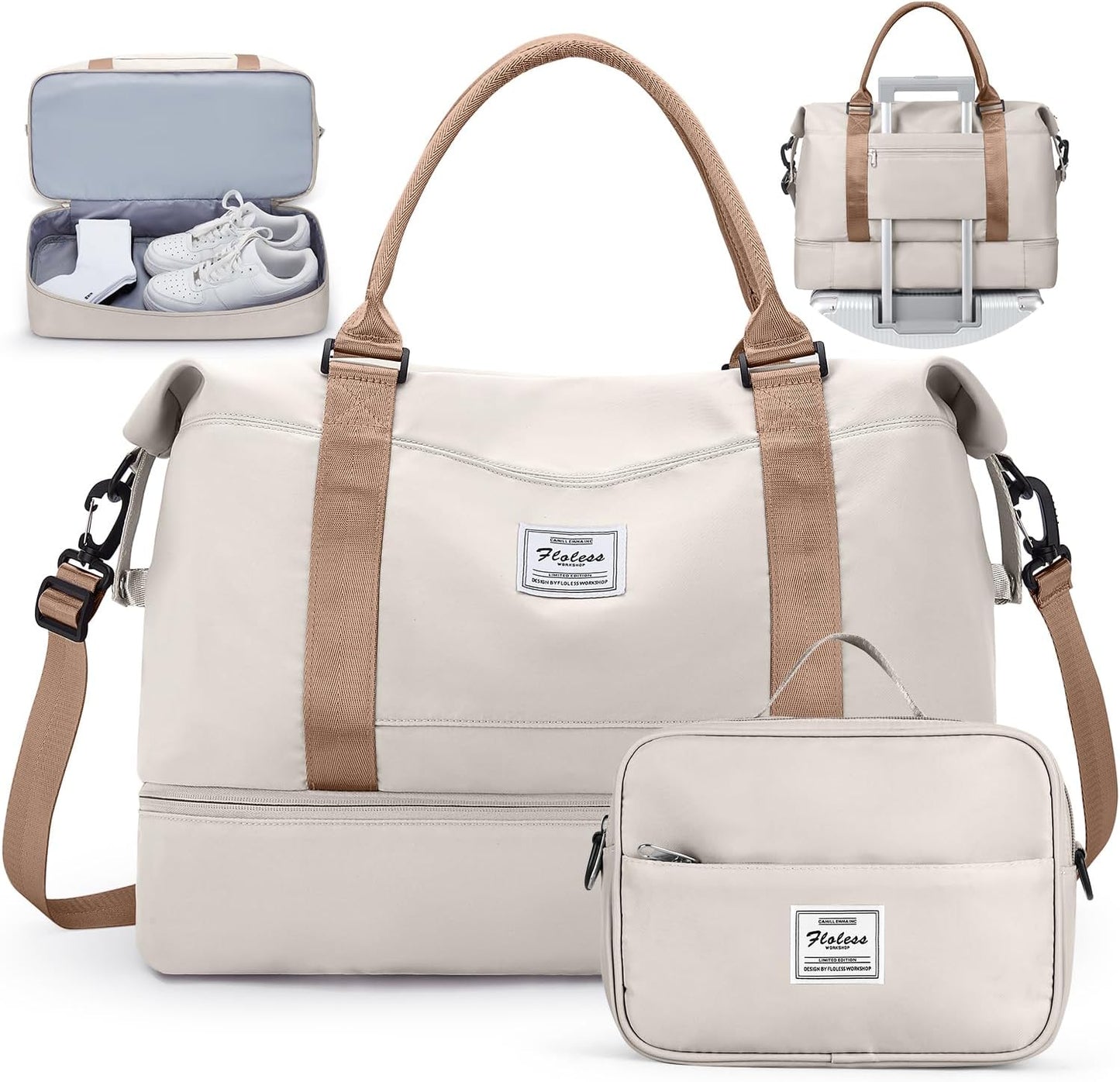 Skiennix Travel Duffel Bag - Shoes Compartment | Stylish Overnight Weekender for Women, 18x14x8