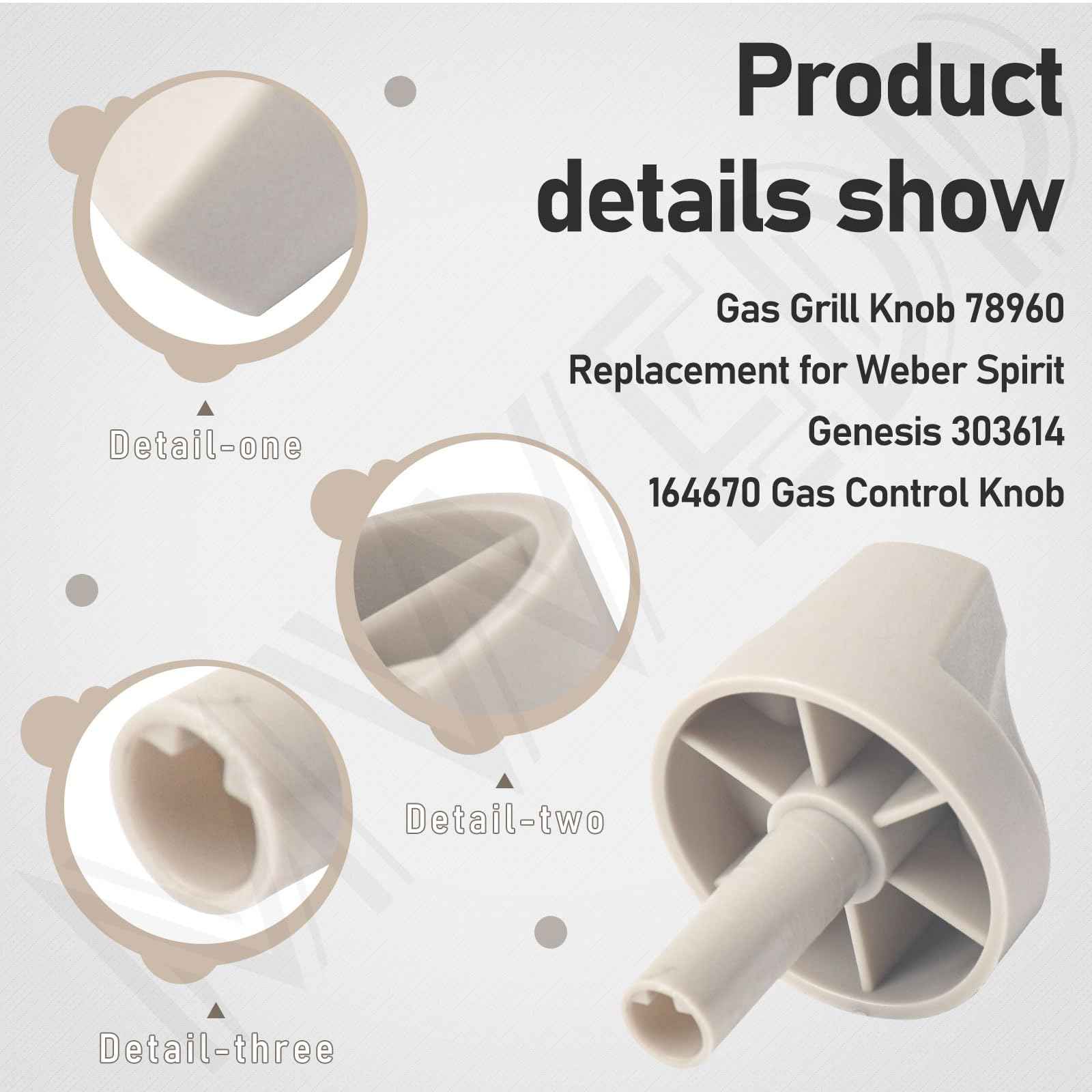3-Pack 78960 Grill Replacement Control Knob (Stem Length 1-3/8") Compatible with Spirit 500 & 700 Genesis 1000-5500, Replaces 164670, 303614
