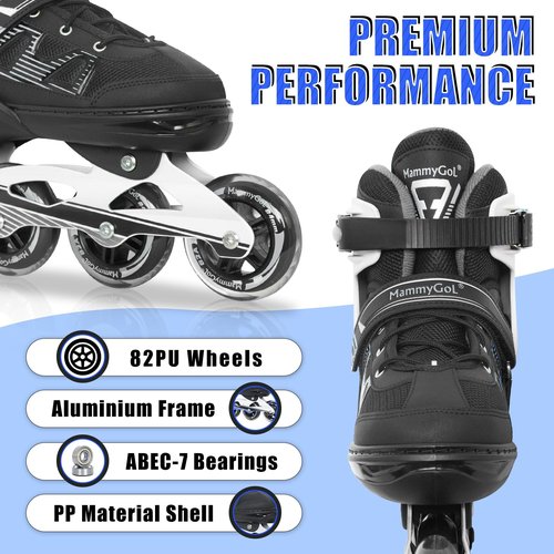 MammyGol Adult Inline Skates for Men Women, Roller Skates with Carbon Steel Bearings, TPR Brake, 3D Mesh, EVA Lining, PVC Upper | Adjustable Size Better Fit for Beginner Skating Enthusiasts