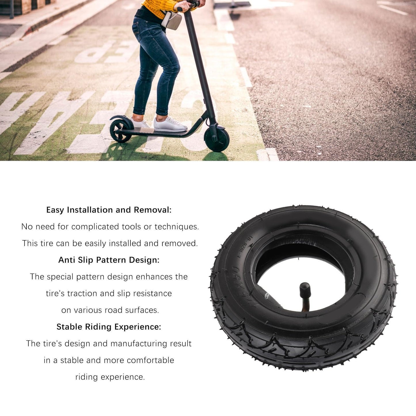 175x50 Electric Scooter Tire Set 7in Rubber Wheel Tyre Strong Grip Anti Slip Easy Installation Electric Scooter Parts
