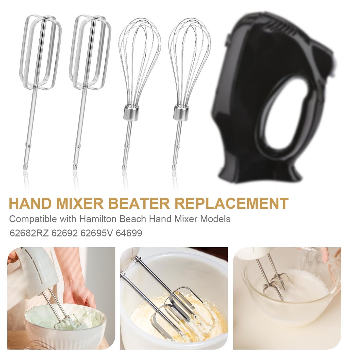 4pcs Hand Mixer Beaters Attachments Set, 2 Styles Stainless Steel Handheld Mixer Replacement Beaters Electric Mixer Parts Accessories for Hamilton Beach Hand Mixer 62682RZ 62692 62695V 64699