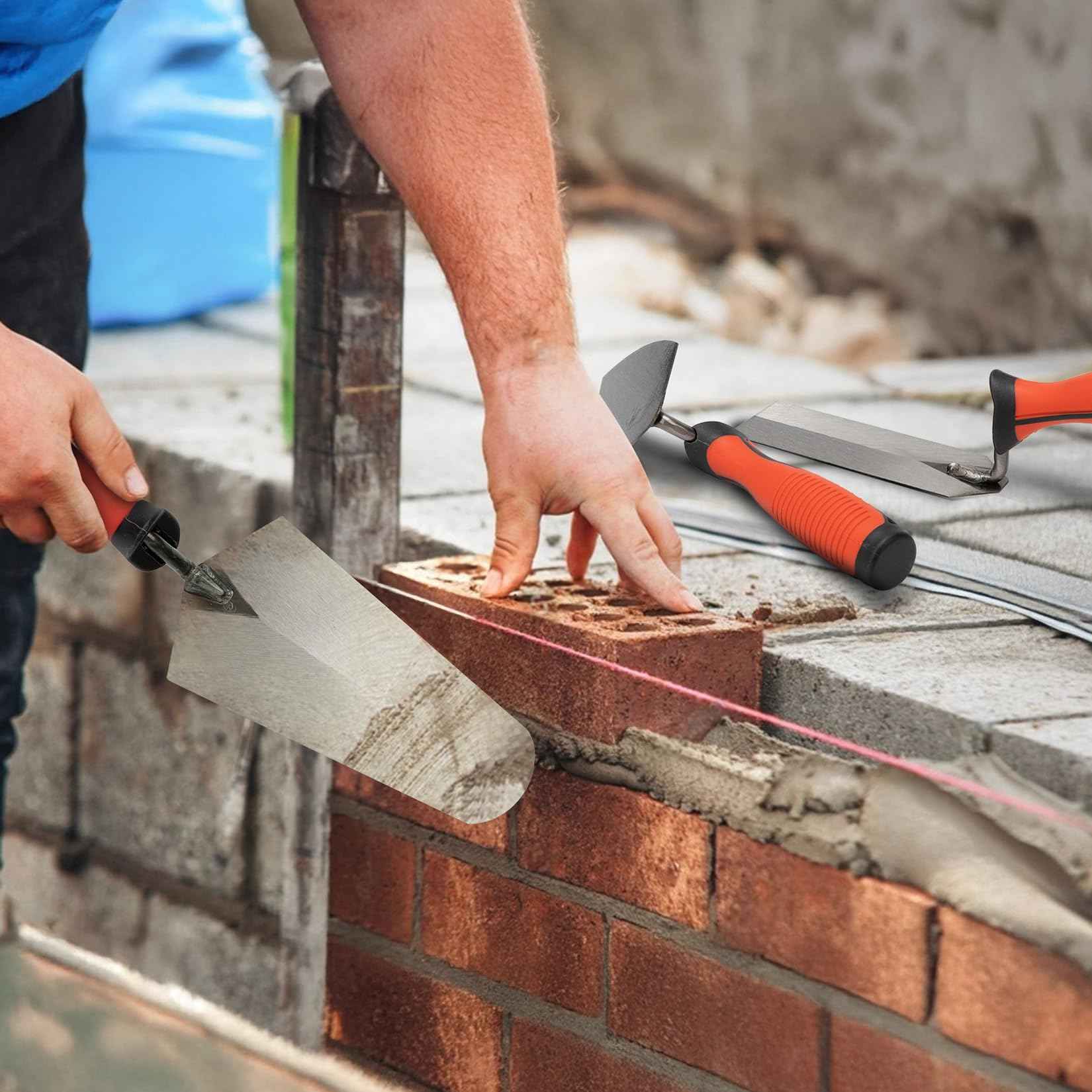 SHALL 3-Piece Masonry Tools Set, 6’’ Margin Trowel, 5.5’’ Pointing and 7’’ Gauging Trowel with Soft Grip Handle, Bricklaying Hand Tool for Concrete, Cement, Plaster, Tile Construction Projects