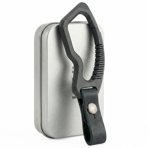 KOVA Titanium Carabiner Keychain with Gift Box – EDC Key Ring Clip with Leather Strap, Luxury Gift for Men – Bottle Opener & Utility Edge, 2.5" 0.6 oz (Black)