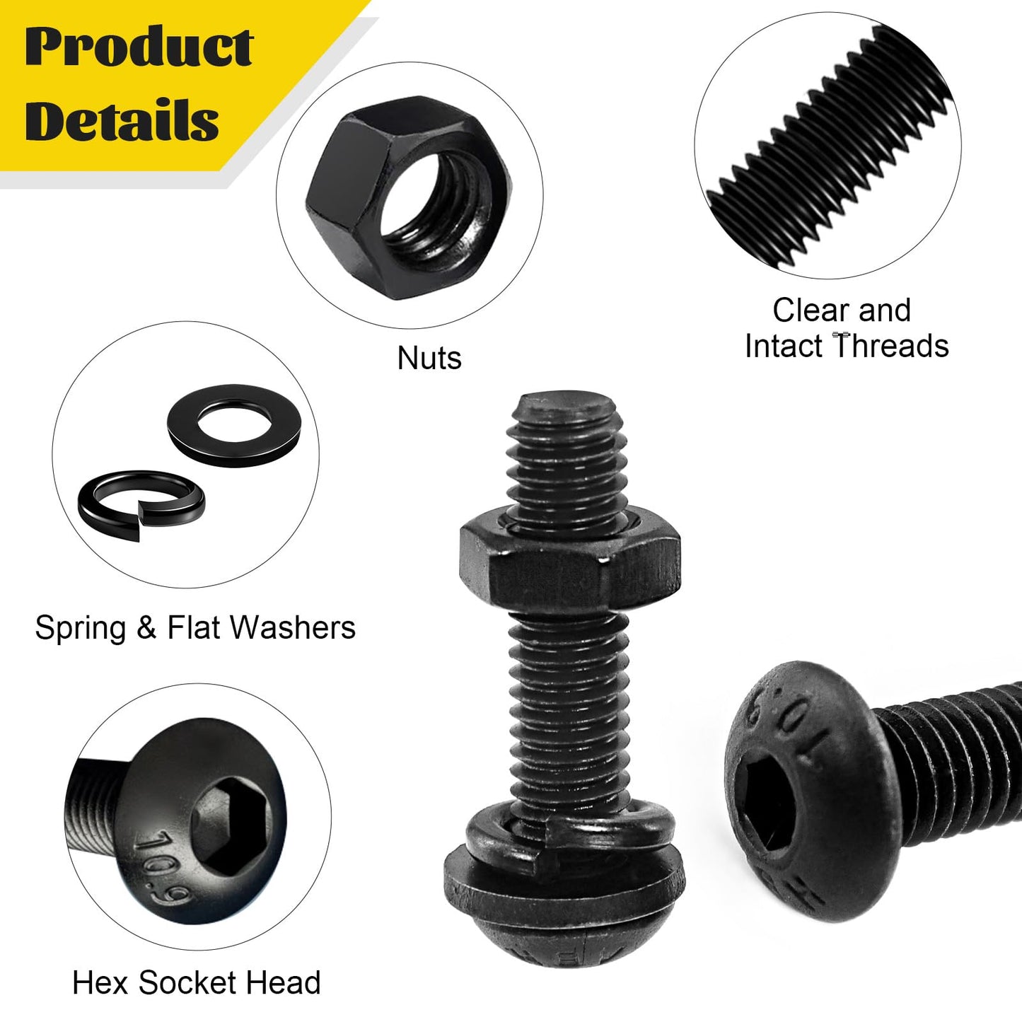 Fgruh 2200PCS M2 M3 M4 M5 Metric Screws Assortment Kit, Hex Socket Button Head Assorted kit, Machine Screw Set with Nuts & Washers,10.9 Alloy Steel Black Zinc Plated for 3D Printing
