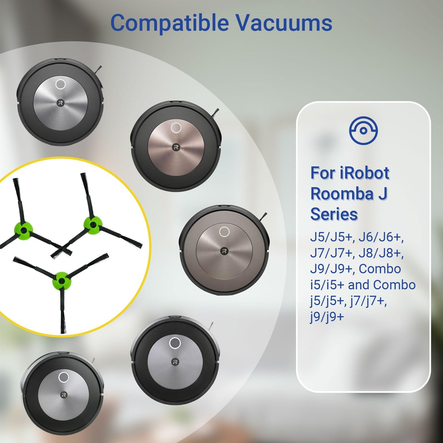 Replacement Side Brush Parts Accessories for iRobot Roomba J&Combo Series J5/J5+ J6/J6+ J7/J7+ J8/J8+ J9/J9+ Combo i5/i5+ j5/j5+ j7/j7+ j9/j9+ Robotic Vacuum Attachment,6 Side Brush,1 Screw Driver