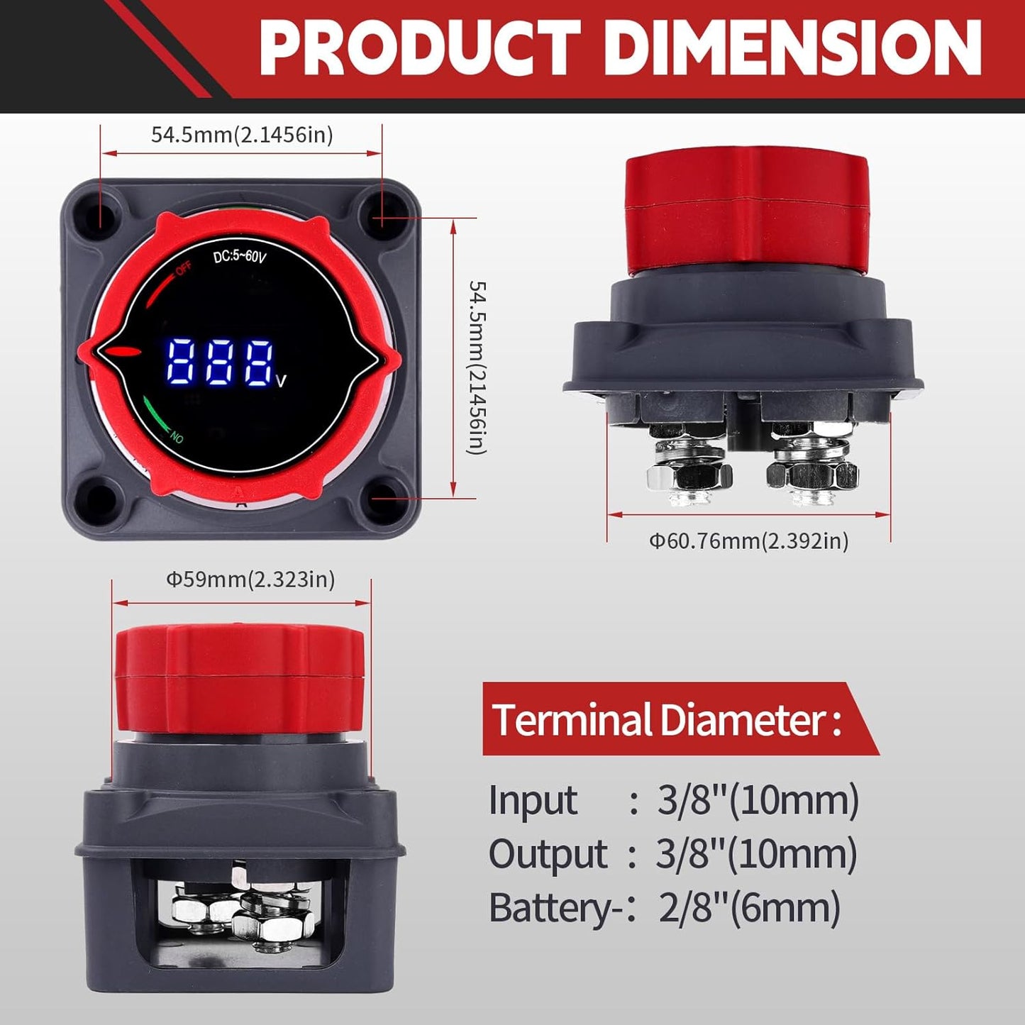 AWBLIN Battery Disconnect Switch - Upgrade with Voltmeter for Marine, Car, Truck, RV | DC 5-60V Isolator