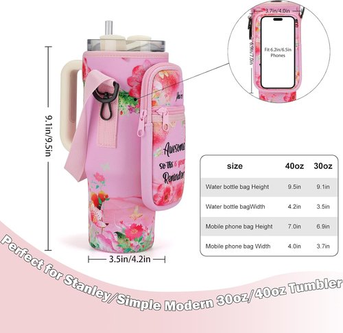 GOEWY Water Bottle Carrier Bag - Neoprene Holder for Stanley 40/30 oz Tumbler with Phone Pocket & Strap
