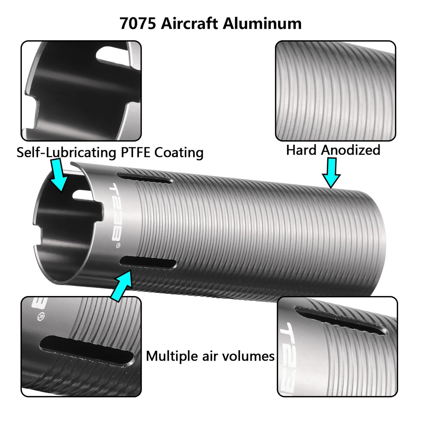T238- AEG PTFE Coating Cylinder, Stainless Steel Cylinder Type for AEG/Gel Blasters Gearbox(80% air volumes)