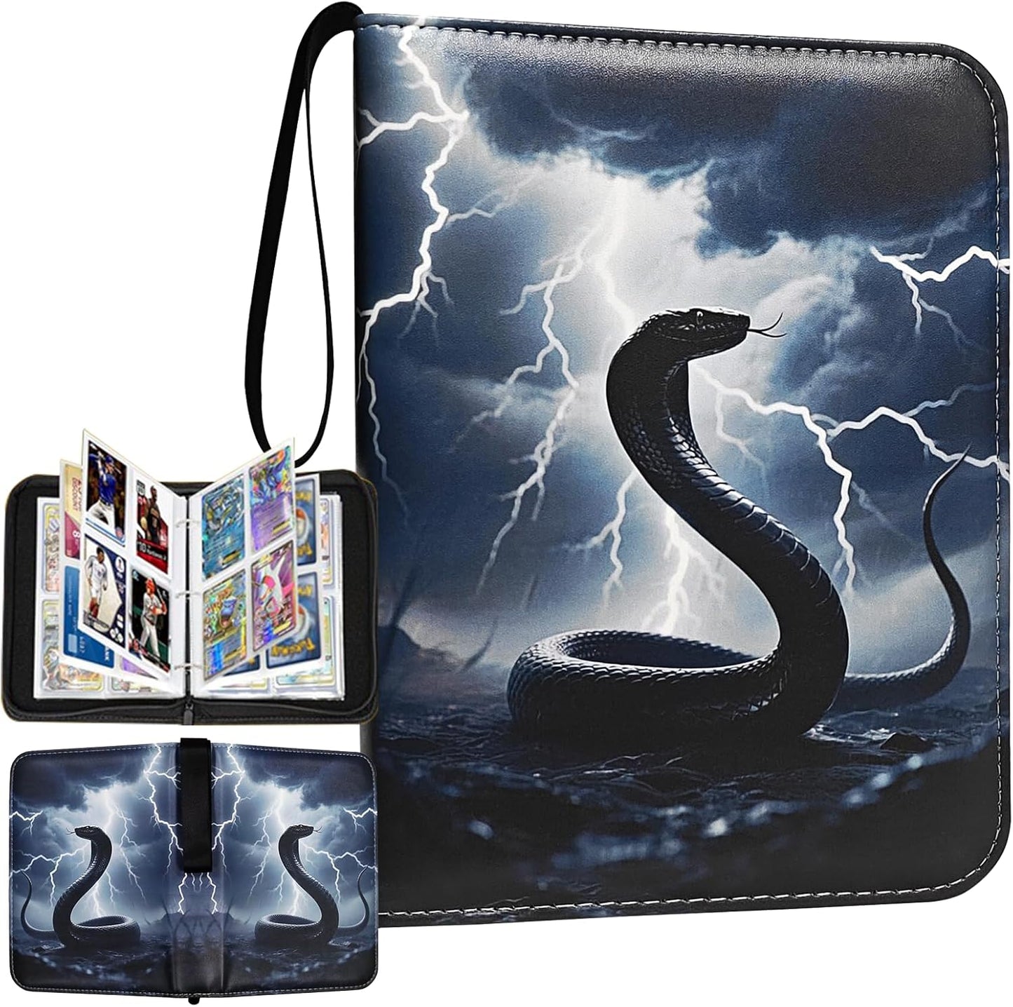 Skiennix Trading Card Binder - Premium 4-Pocket Album with 400 Waterproof Sleeves | Cool Black Serpent Design
