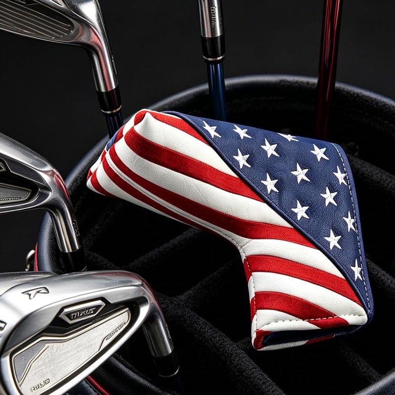 GOOACTION American Flag Blade Putter Head Cover – 3D Embroidered Stars & Stripes, Magnetic Closure, Waterproof PU Leather, Patriotic Putter Cover