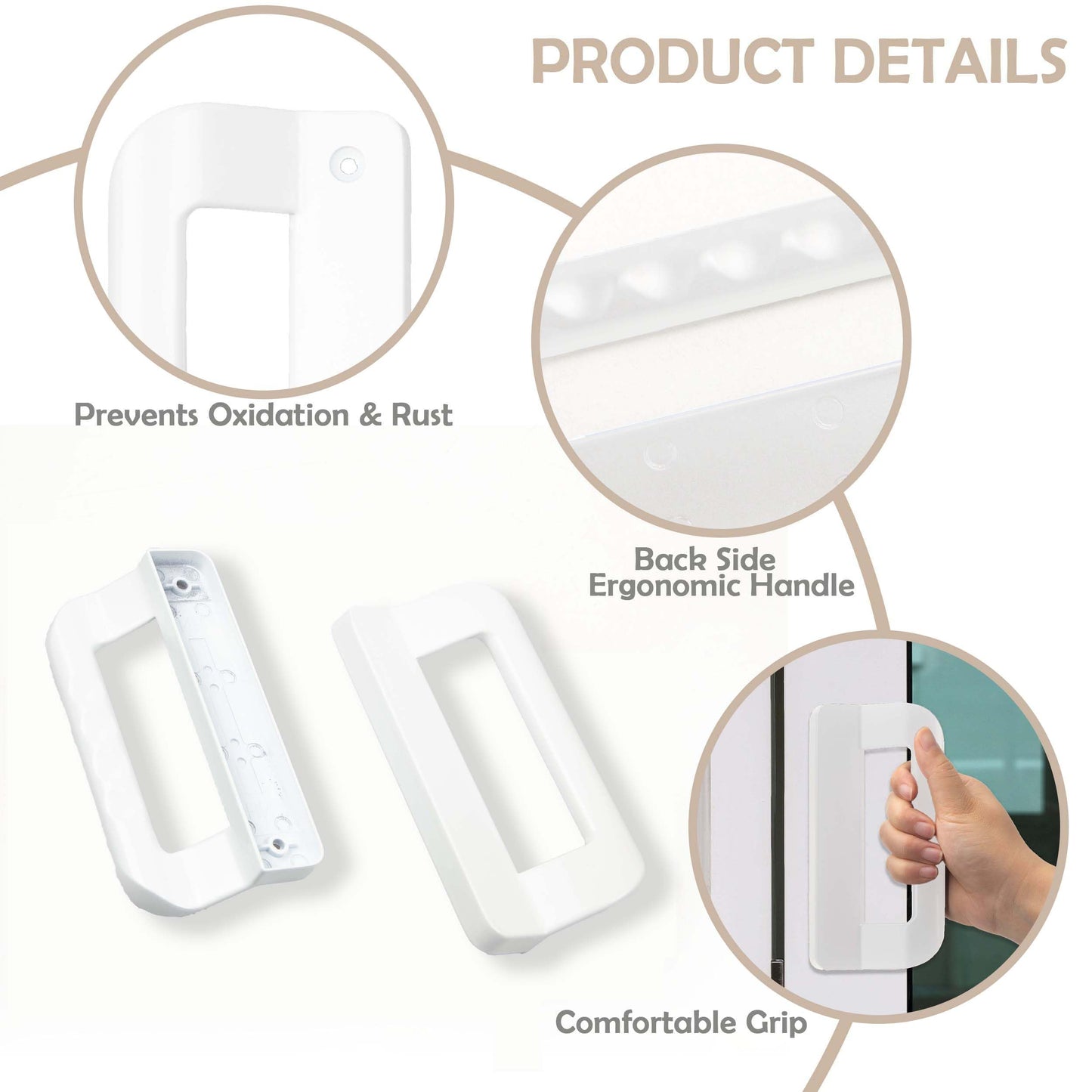 KVTTOZA Sliding Door Handle Set (No Lock, Non-Keyed), Fits 5-5/8 Inch Screw Hole Spacing 2 Replacement White Diecast Sliding Patio Glass Door Handles Pulls