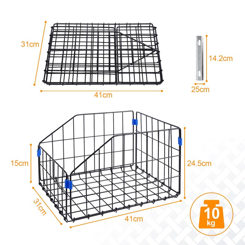 HOMEE Folding Detchable Rear Bike Basket, Bicycle Cargo Rack Storage Basket, Waterproof Metal Bike Basket for Most Rear Mounted Bike Rack