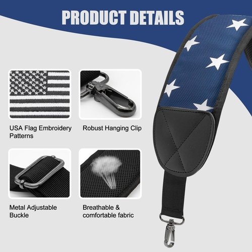 BAIRBRE Golf Bag Strap Replacement Golf Bag Shoulder Strap Adjustable Single Padded Shoulder Strap Waterproof Golf Bag Backpack Straps (Blue-Stars)